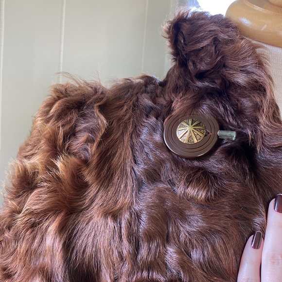 Vintage 30s 40s Chestnut Brown Curly Lamb Fur Coat S - Picture 5 of 13